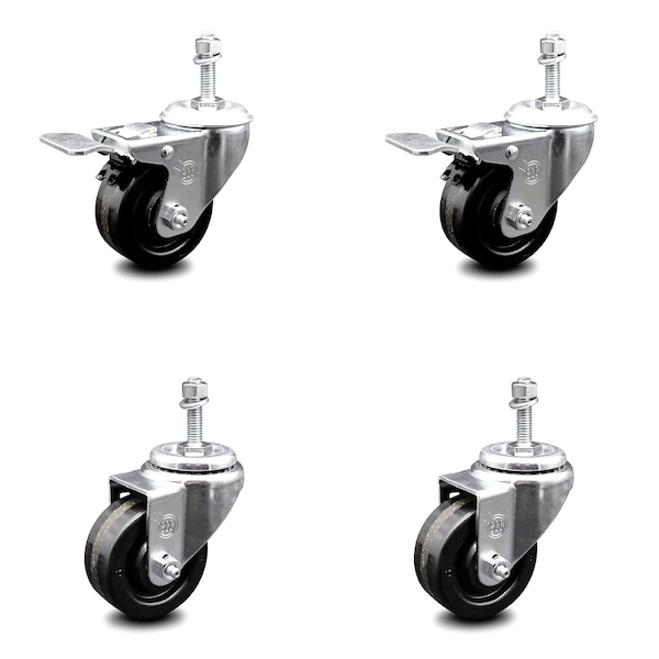 Service Caster 3 Inch Phenolic Swivel 3/8 Inch Threaded Stem Caster Total Lock Brake SCC, 2PK SCC-TSTTL20S314-PHR-381615-2-S-2 - main